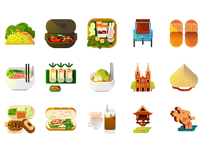 A little Viet Nam architecture food icon illustration vector vehicles viet nam