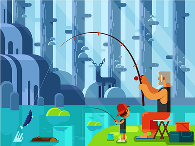 Fishing fishing flat illustration