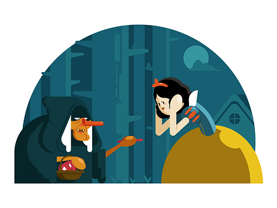 Snow White and Apple character draw fairy tail flat illustration vector