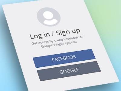 Log in + Sign up with Facebook / Google access blue box button buttons facebook flat google grey login open sans register shadow ui user