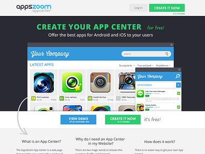 App Center Preview blue configuration flat green homepage landing open sans page service site startup zoom