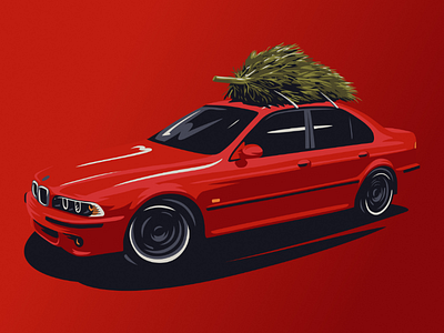 Fir tree express ai bmw car christmastree delivery e39 firtree graphics illustration m5 sport vector vehicle