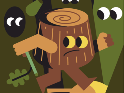 Uh oh brown eyes green illustration illustrator leaf scary spooky tree tree trunk yellow