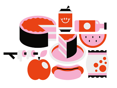 Picnic apple beer black cake chips grey hot dog illustration illustrator marshmallows melon picknick picnic pink red redesign sausage