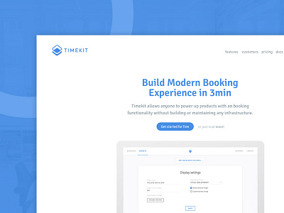 Landing page for Timekit blue booking header home interface landing startup ui ux web