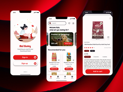 Pet Shop App "Red Bunny" app branding design illustration mobile mobile app design mobile design pet pet shop pet shop app ui user interface ux