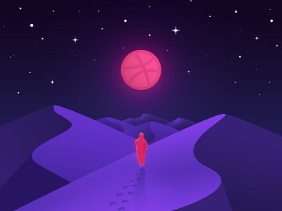 The First Step of Many debut desert dribbble first shot moon pink purple sand dunes thank you