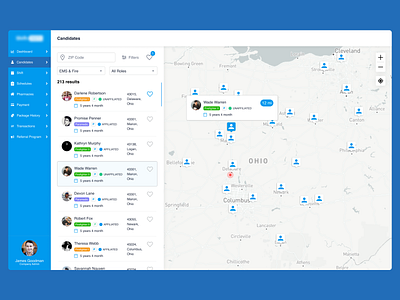 Searching Candidates on Map booking dashboard map searching ui ux ux design