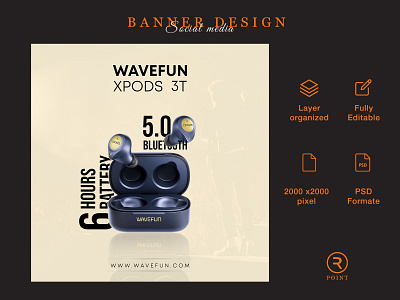 Earbuds social media post design | Template design ads advertising art branding e commerce facebook flat gradient graphic design instagram landing page manipulation minimal online store sale banner shopify template thumbnails twitter design webpage design