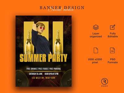 Summer party marketing banner | Digital Advertisement advertising artwork brand brand design branding color cover design event flyer gold graphic design layout design marketing minimal photoshop poster poster design social media yellow