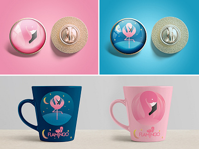 Flamingo logo study. Mockups & Goodies