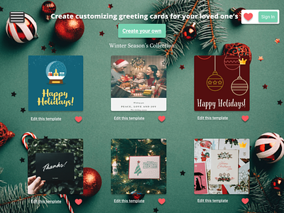 Holiday Card Website cards celebration christmas figma green holiday red template ui ux website