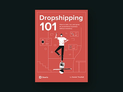 Dropshipping 101 Ebook Cover art book cover dropshipping ecommerce flat illustration linear man minimal red vector