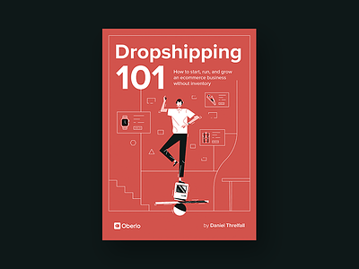 Dropshipping 101 Ebook Cover art book cover dropshipping ecommerce flat illustration linear man minimal red vector