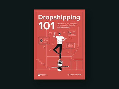 Dropshipping 101 Ebook Cover art book cover dropshipping ecommerce flat illustration linear man minimal red vector