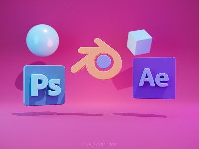 3D Photoshop , After effect and Blender logo