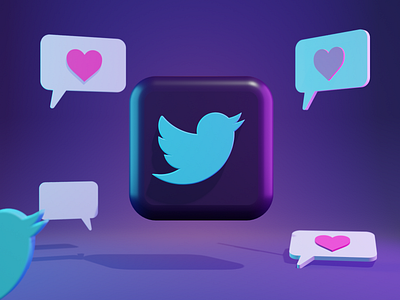 3D Twitter logo for website