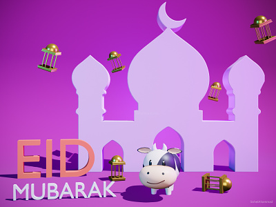 3D EID Mubarak With cute 3d cow 3d art 3d icon 3d illustration 3d model for web 3d modeling 3d ui design eid eid mubarak eid ul adha illustration