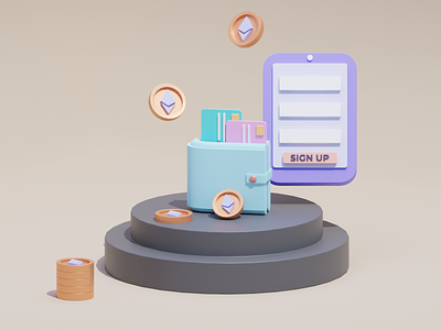 ETH Coin 3D illustration for web and Ui/Ux