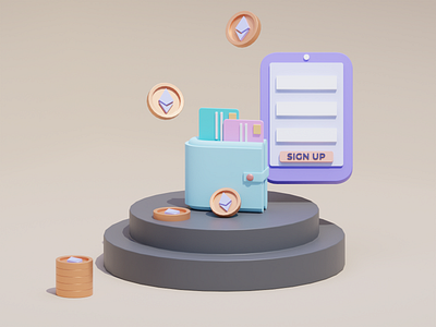 ETH Coin 3D illustration for web and Ui/Ux