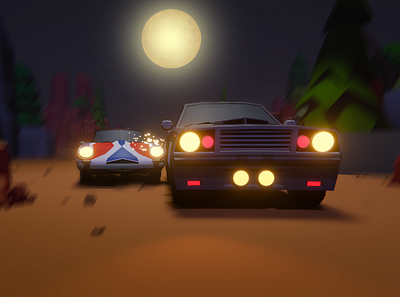 3D car chasing Scene 3d illustration 3d modeling illustration ui