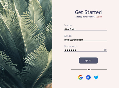 Sign-up page for save forest NGO website design icon typography ui