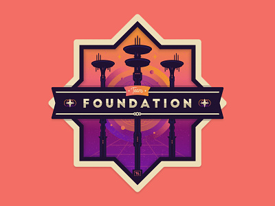 Team Foundation Badge badge branding crest foundation illustration illustrator logo planets sci fi space stars sticker towers vector