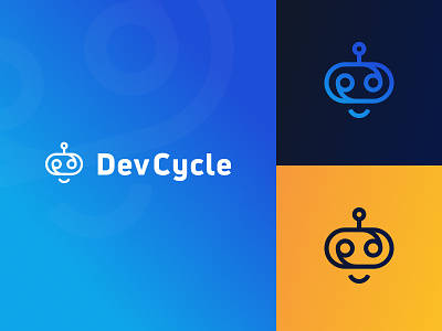 DevCycle Logo branding clean code coding cute design developers feature flag illustration infinity logo robot simple smile tech toggle vector