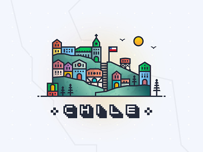 Chile Illustration bright buildings chile church city clean colorful design figma furnicular hills illustration illustrator simple town trees vector