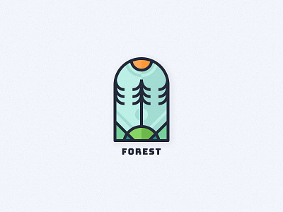 Forest Badge badge blue branch branding clean crest design environment forest grass green illustration logo nature outdoors simple stained glass sun trees wood