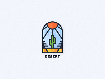 Desert Badge badge branding cactus clean crest design environment heat illustration logo nature nomadic orange outdoors rocks sand simple stained glass sun wilderness
