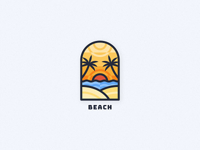 Beach Badge badge beach branding clean crest design environment illustration logo nature ocean outdoors palm trees sand simple stained glass sunset surf waves wilderness