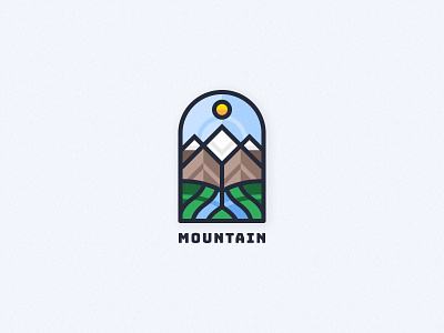 Mountain Badge badge clean climbing crest design environment hiking hills illustration logo mountain nature outdoors peaks simple snow stained glass stream vector wilderness