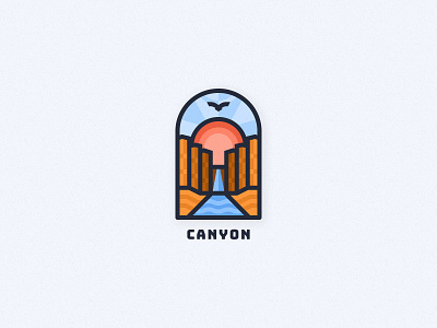 Canyon Badge badge canyon clean crest desert design environment illustration logo nature outdoors river simple stained glass sunset vector vulture waterfall wilderness