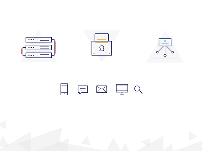 IT Icon Set cloud data icons infrastructure it lines minimalist multi colour security triangles