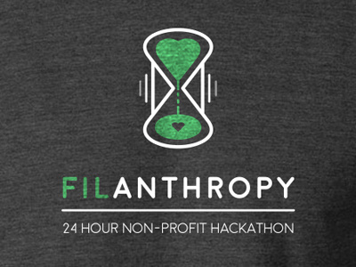 Filanthropy: 24 Hour Non-Profit Hackathon Logo 24 hour charity collaboration hackathon heart hourglass icon logo non profit time