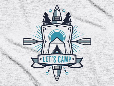 Let's Camp! badge camp camping canoe crest nature outdoors paddles sun t shirt tent trees
