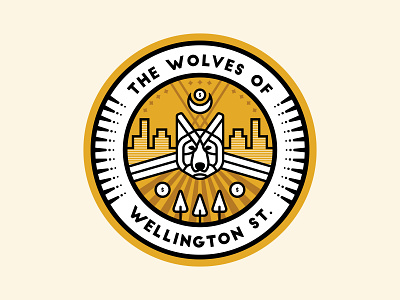 The Wolves Of Wellington Street Team Sticker badge crest emblems linework logo money sales sticker team the wolf of wall street wolf wolves yellow