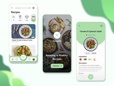 RecipMe App - UI/UX Design app app design design fitness gym health inspiration keto lifestyle meal mobile mobile ui new recipe selfcare ui ux yoga