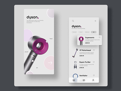 Dyson Concept Mobiel App UI/UX Design app app design concept design dyson illustration innovative inspiration mobile new product shop shopping store ui ux