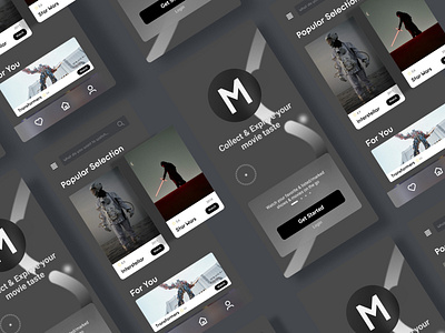 Mobile Movie Concept App UI / UX Design app appdesign black blacked out cinema concept custom design film grey mobile movie netflix primevideo streaming ui ux