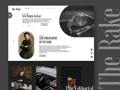 Website Design - The Rake Magazine Concept black class contemporary design fashion grey inspiration magazine modern personal shopping ui ux watches web webdesign website