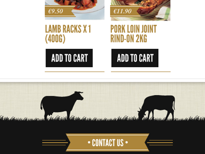 Products & Footer | Mobile site beef butcher lamb linen meat mobile pork responsive texture