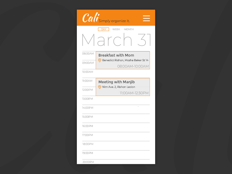 Cali - Calendar app animation app calendar design mobile ui