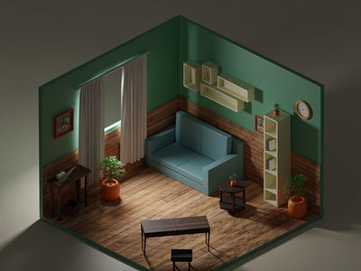 3D Low Poly Isometric Room 3d blender branding design illustration isometric low modeling poly product room