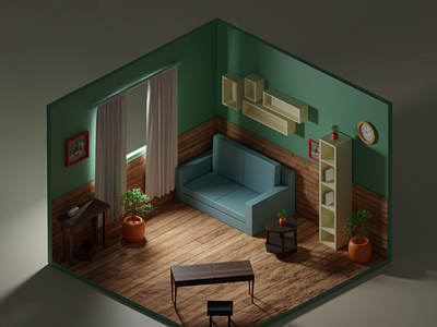 3D Low Poly Isometric Room