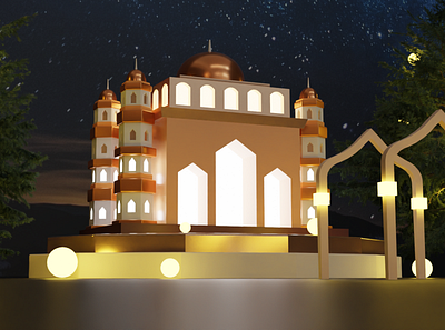 Islamic Mosque 3D Modeling and Rendering 3d animation blender cinema4d eid eid mubarak golden illustration islamic isometic illustration modeling mosque motion graphics