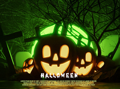 Halloween 3D Concept art 3d art cemetery concept dark halloween haunted horror illustration night pumpkins