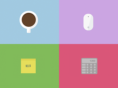 Some flat assets calculator coffee flat mouse post it