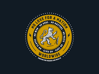 NO LOVE FOR A NATION animal badge heraldic knights lion logo vintage